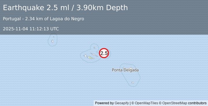Earthquake AZORES ISLANDS, PORTUGAL (2.5 ml) (2025-11-04 11:12:13 UTC)
