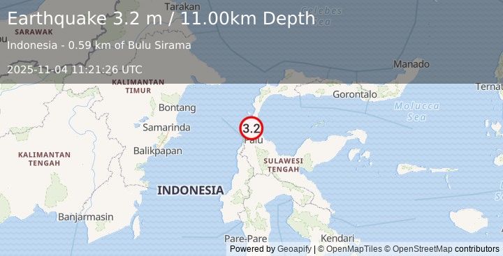 Earthquake MINAHASA, SULAWESI, INDONESIA (3.2 m) (2025-11-04 11:21:26 UTC)