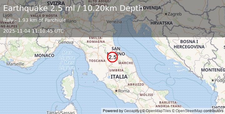 Earthquake CENTRAL ITALY (2.5 ml) (2025-11-04 11:10:45 UTC)