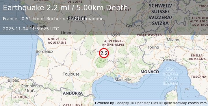 Earthquake FRANCE (2.2 ml) (2025-11-04 11:59:25 UTC)