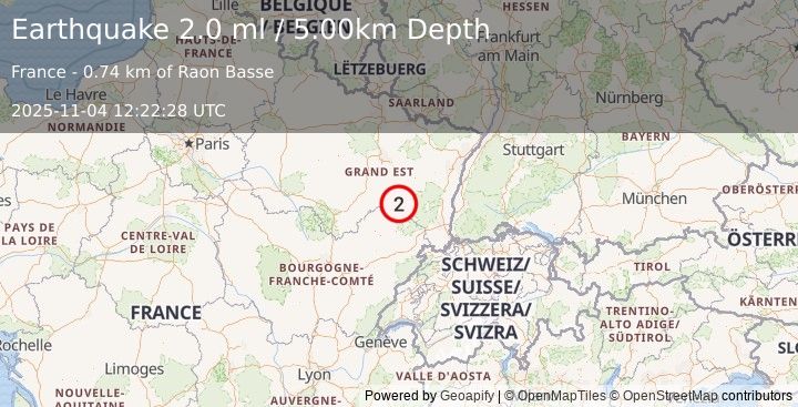 Earthquake FRANCE (2.0 ml) (2025-11-04 12:22:28 UTC)