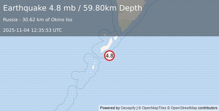Earthquake KURIL ISLANDS (4.8 mb) (2025-11-04 12:35:53 UTC)