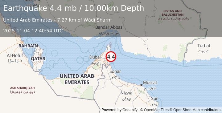 Earthquake OMAN-UNITED ARAB EMIRATES REGION (4.4 mb) (2025-11-04 12:40:54 UTC)