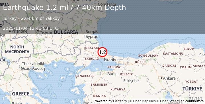 Earthquake WESTERN TURKEY (1.2 ml) (2025-11-04 12:41:03 UTC)