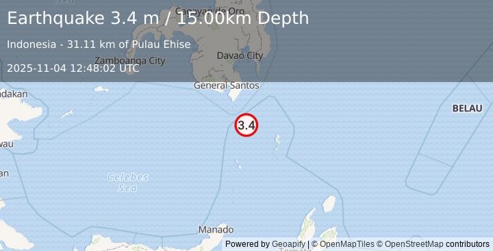 Earthquake KEPULAUAN SANGIHE, INDONESIA (3.4 m) (2025-11-04 12:48:02 UTC)