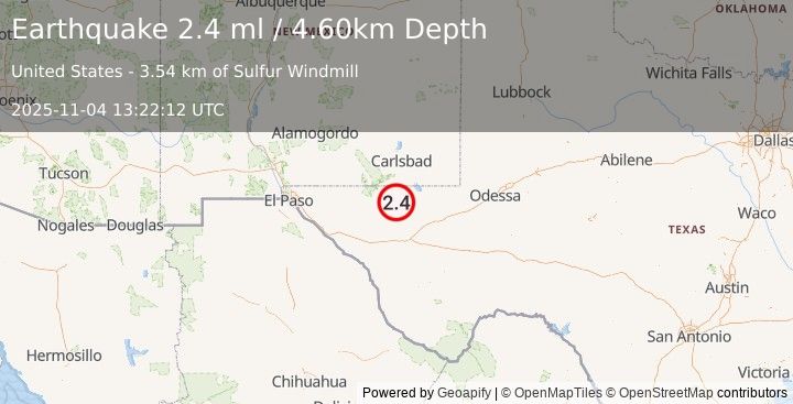 Earthquake WESTERN TEXAS (2.4 ml) (2025-11-04 13:22:12 UTC)