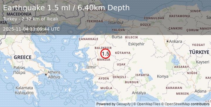 Earthquake WESTERN TURKEY (1.4 ml) (2025-11-04 13:10:07 UTC)