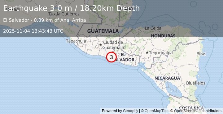 Earthquake EL SALVADOR (3.0 m) (2025-11-04 13:43:43 UTC)