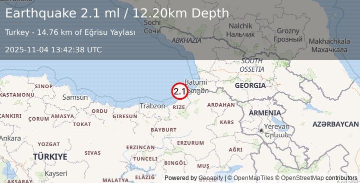 Earthquake EASTERN TURKEY (2.1 ml) (2025-11-04 13:42:38 UTC)