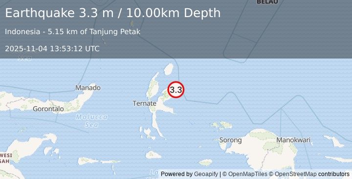 Earthquake HALMAHERA, INDONESIA (3.3 m) (2025-11-04 13:53:12 UTC)