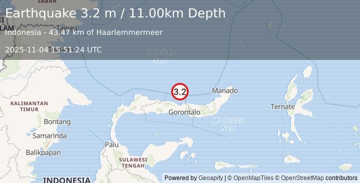 Earthquake MINAHASA, SULAWESI, INDONESIA (3.2 m) (2025-11-04 15:51:24 UTC)