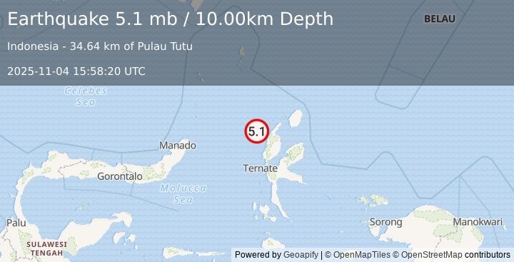 Earthquake HALMAHERA, INDONESIA (5.5 mb) (2025-11-04 15:58:28 UTC)
