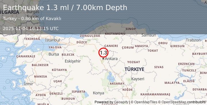 Earthquake CENTRAL TURKEY (1.3 ml) (2025-11-04 16:13:15 UTC)