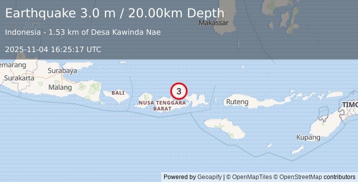 Earthquake SUMBAWA REGION, INDONESIA (3.0 m) (2025-11-04 16:25:17 UTC)