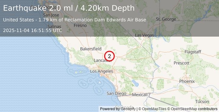 Earthquake SOUTHERN CALIFORNIA (2.0 ml) (2025-11-04 16:51:55 UTC)