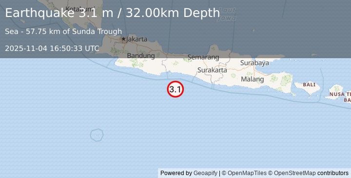 Earthquake JAVA, INDONESIA (3.1 m) (2025-11-04 16:50:33 UTC)