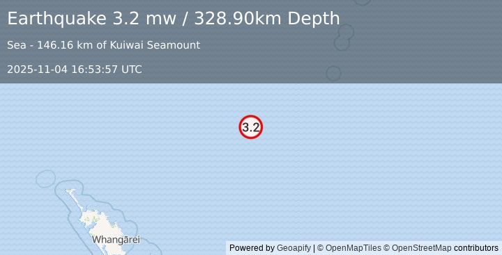Earthquake SOUTH OF KERMADEC ISLANDS (3.2 mw) (2025-11-04 16:53:57 UTC)