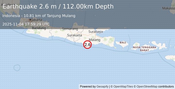 Earthquake JAVA, INDONESIA (2.6 m) (2025-11-04 17:59:29 UTC)