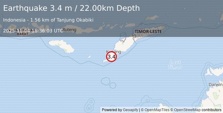 Earthquake TIMOR REGION, INDONESIA (3.4 m) (2025-11-04 18:36:03 UTC)