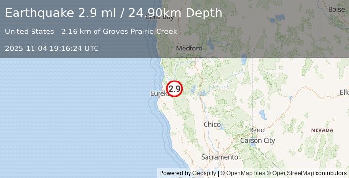 Earthquake NORTHERN CALIFORNIA (2.9 ml) (2025-11-04 19:16:24 UTC)