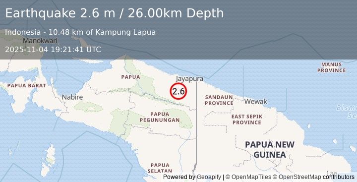Earthquake PAPUA, INDONESIA (2.6 m) (2025-11-04 19:21:41 UTC)