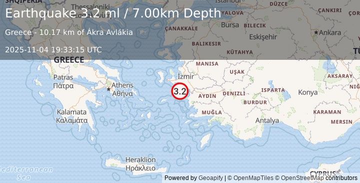 Earthquake WESTERN TURKEY (3.0 ml) (2025-11-04 19:32:46 UTC)