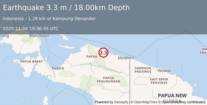 Earthquake PAPUA, INDONESIA (3.3 m) (2025-11-04 19:36:45 UTC)