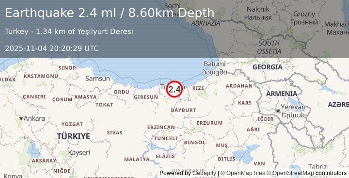Earthquake EASTERN TURKEY (2.4 ml) (2025-11-04 20:20:29 UTC)