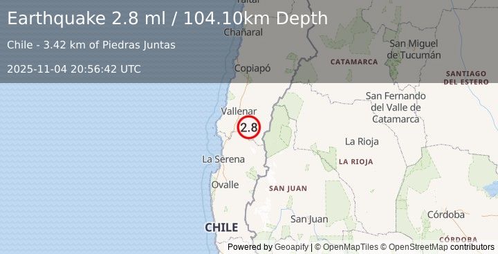 Earthquake ATACAMA, CHILE (2.8 ml) (2025-11-04 20:56:42 UTC)