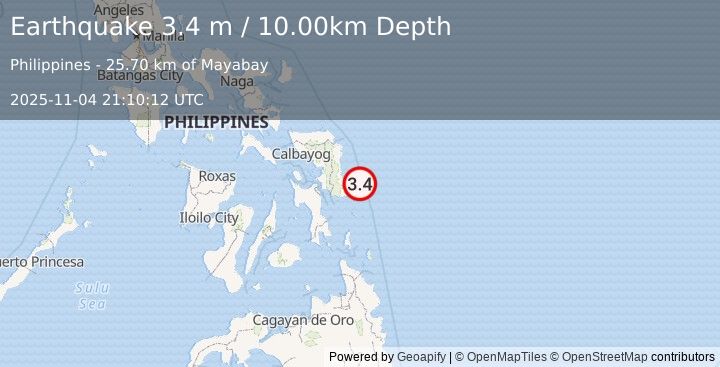 Earthquake SAMAR, PHILIPPINES (3.4 m) (2025-11-04 21:10:12 UTC)
