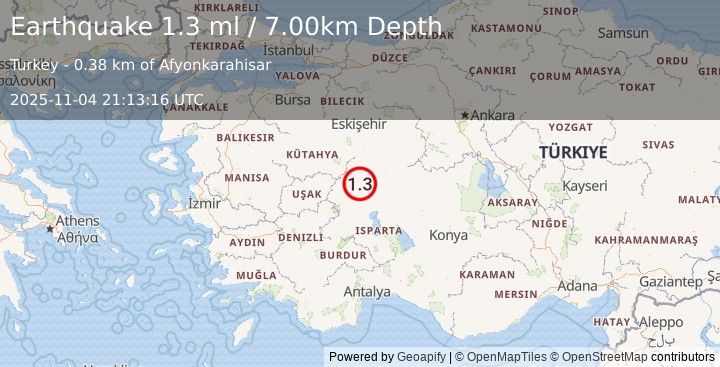 Earthquake WESTERN TURKEY (1.3 ml) (2025-11-04 21:13:16 UTC)