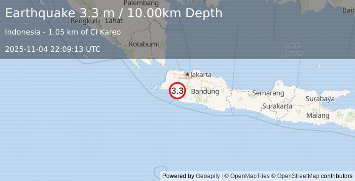 Earthquake JAVA, INDONESIA (3.3 m) (2025-11-04 22:09:13 UTC)