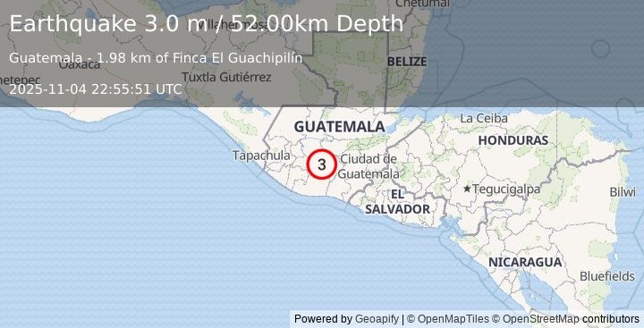 Earthquake OFF COAST OF CHIAPAS, MEXICO (4.4 m) (2025-11-04 22:55:08 UTC)