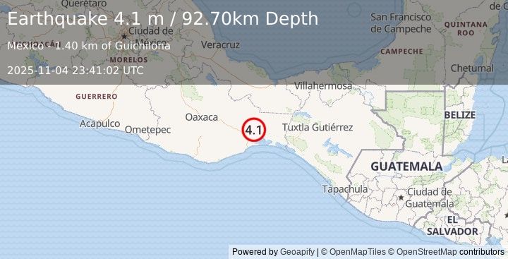Earthquake OAXACA, MEXICO (4.1 m) (2025-11-04 23:41:02 UTC)