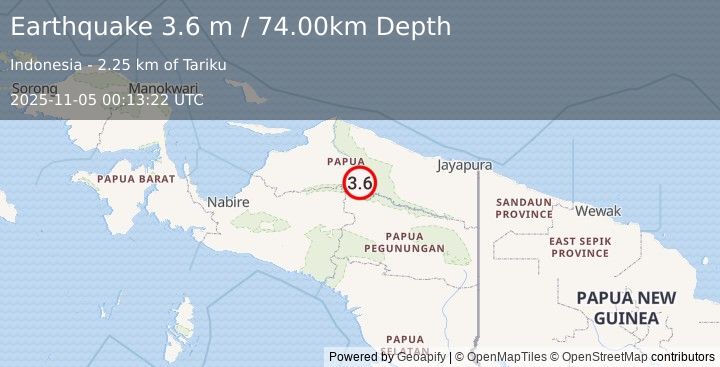 Earthquake PAPUA, INDONESIA (3.6 m) (2025-11-05 00:13:22 UTC)