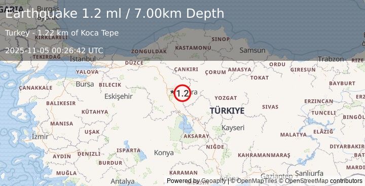 Earthquake CENTRAL TURKEY (1.2 ml) (2025-11-05 00:26:42 UTC)