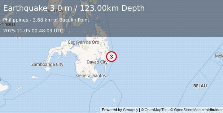 Earthquake MINDANAO, PHILIPPINES (3.0 m) (2025-11-05 00:48:03 UTC)