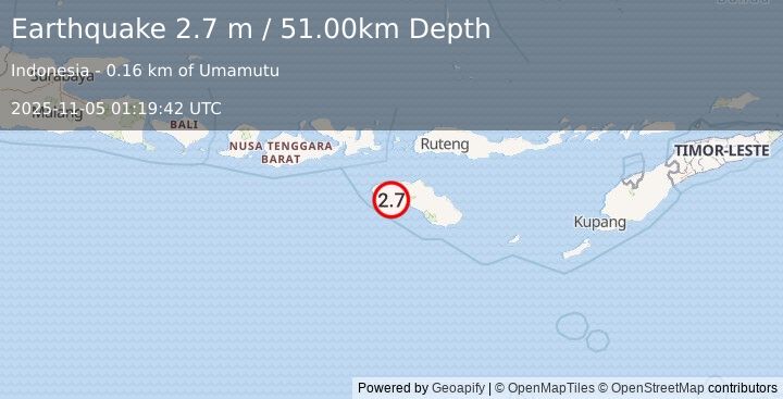 Earthquake SUMBA REGION, INDONESIA (2.7 m) (2025-11-05 01:19:42 UTC)