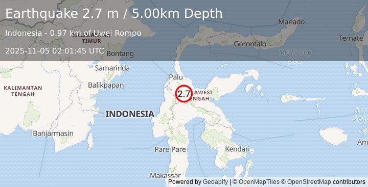 Earthquake SULAWESI, INDONESIA (2.7 m) (2025-11-05 02:01:45 UTC)