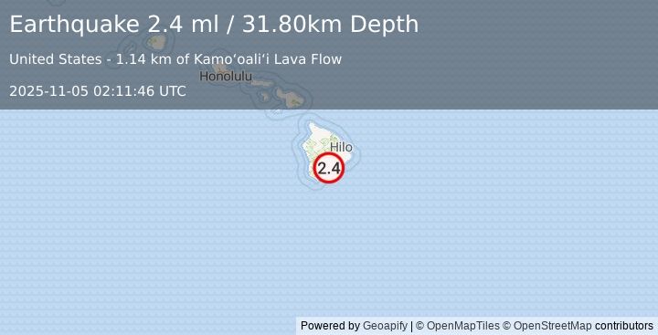 Earthquake ISLAND OF HAWAII, HAWAII (2.6 ml) (2025-11-05 02:12:17 UTC)