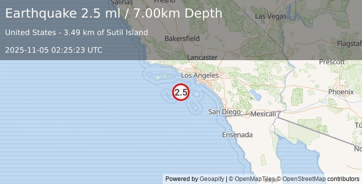 Earthquake CHANNEL ISLANDS REG., CALIFORNIA (2.5 ml) (2025-11-05 02:25:23 UTC)