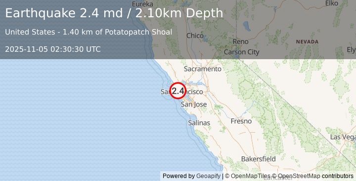 Earthquake OFFSHORE NORTHERN CALIFORNIA (2.4 md) (2025-11-05 02:30:30 UTC)