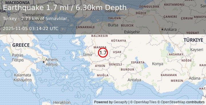 Earthquake WESTERN TURKEY (1.7 ml) (2025-11-05 03:14:22 UTC)