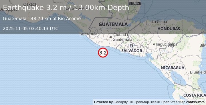 Earthquake OFFSHORE GUATEMALA (3.2 m) (2025-11-05 03:40:11 UTC)