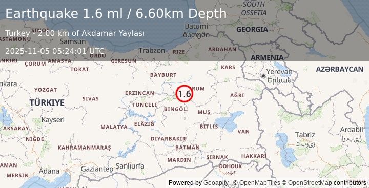 Earthquake EASTERN TURKEY (1.6 ml) (2025-11-05 05:24:01 UTC)