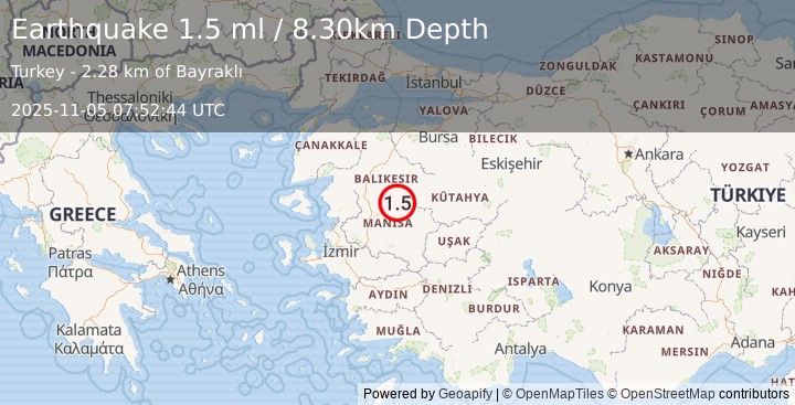 Earthquake WESTERN TURKEY (1.5 ml) (2025-11-05 07:52:44 UTC)