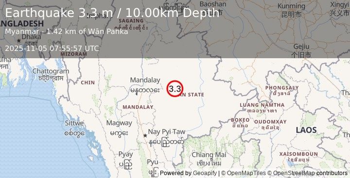 Earthquake MYANMAR (3.3 m) (2025-11-05 07:55:57 UTC)