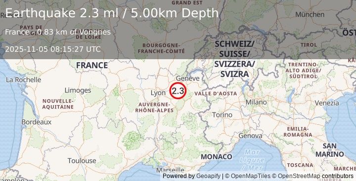 Earthquake FRANCE (2.3 ml) (2025-11-05 08:15:27 UTC)