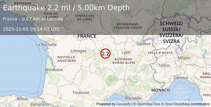 Earthquake FRANCE (2.2 ml) (2025-11-05 09:14:03 UTC)