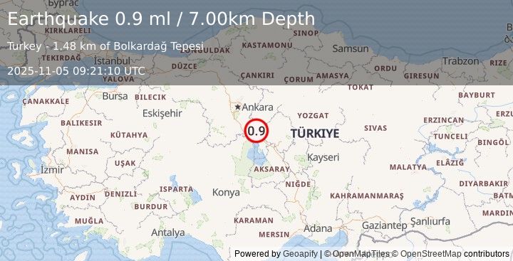 Earthquake CENTRAL TURKEY (0.9 ml) (2025-11-05 09:21:10 UTC)